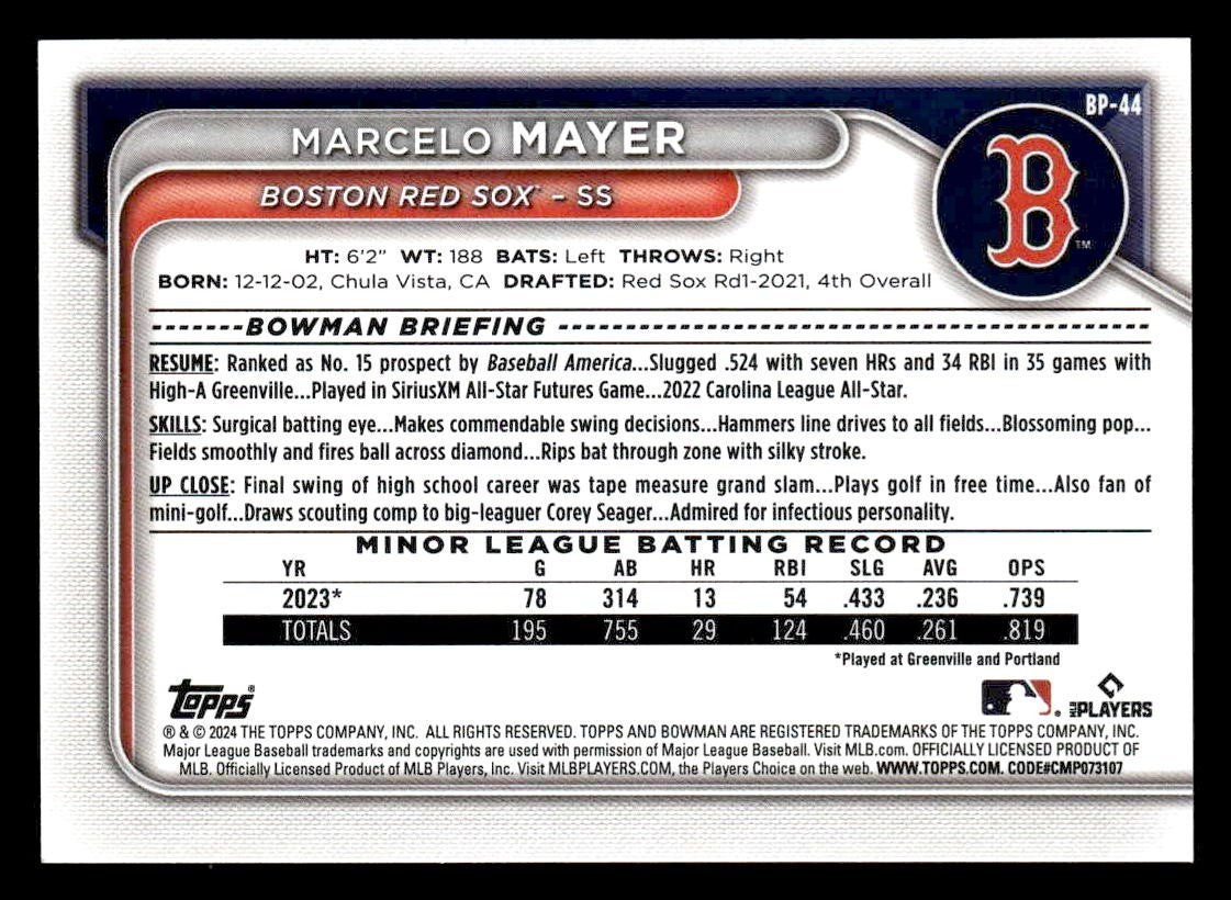 2024 Bowman #BP-44 Marcelo Mayer Prospects