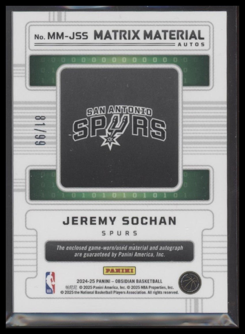 2024-25 Panini Obsidian #MM-JSS Jeremy Sochan Matrix Material Autos #/99