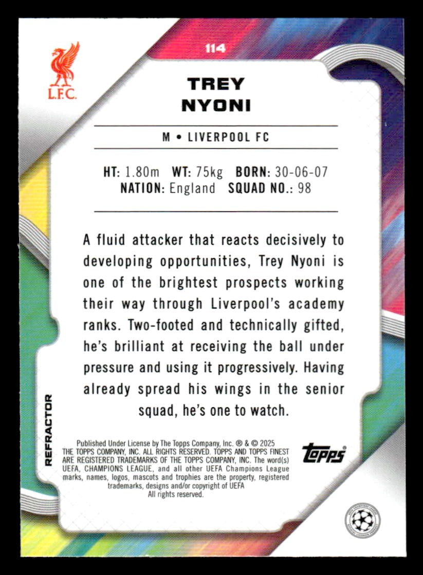 2024-25 Topps Finest UEFA Club Comp #114 Trey Nyoni Refractor