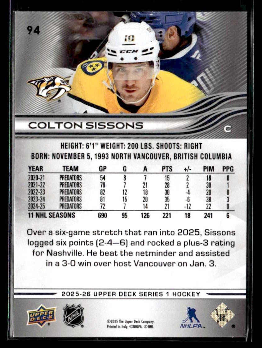 2025-26 Upper Deck #94 Colton Sissons