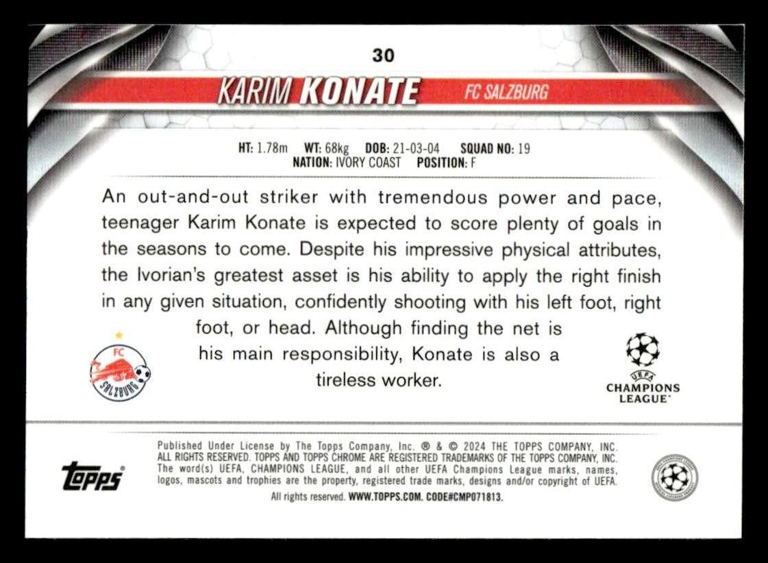 2023-24 Topps Chrome UEFA Club Competitions #30 Karim Konate