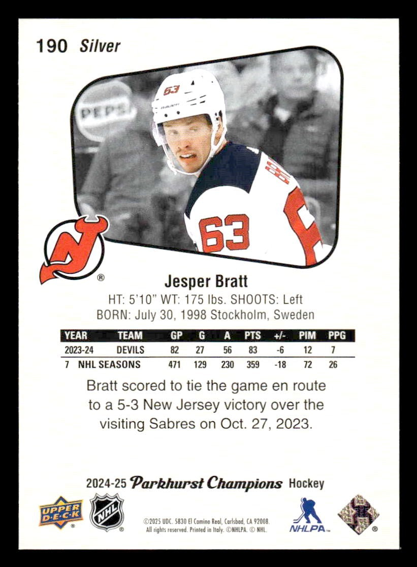 2024-25 Parkhurst Champions #190 Jesper Bratt Silver