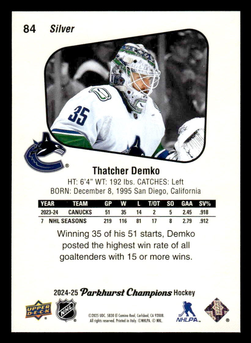 2024-25 Parkhurst Champions #84 Thatcher Demko Silver