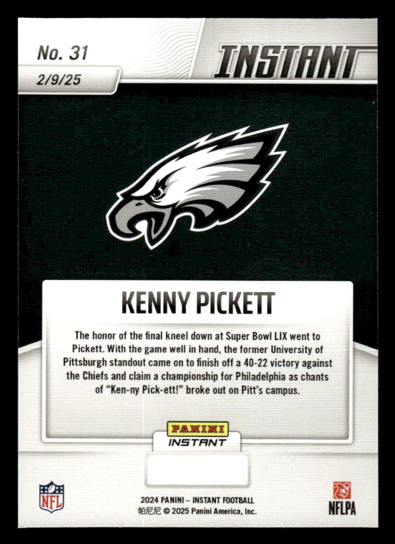 2024 Panini Instant Eagles Super Bowl LIX Champions #31 Kenny Pickett