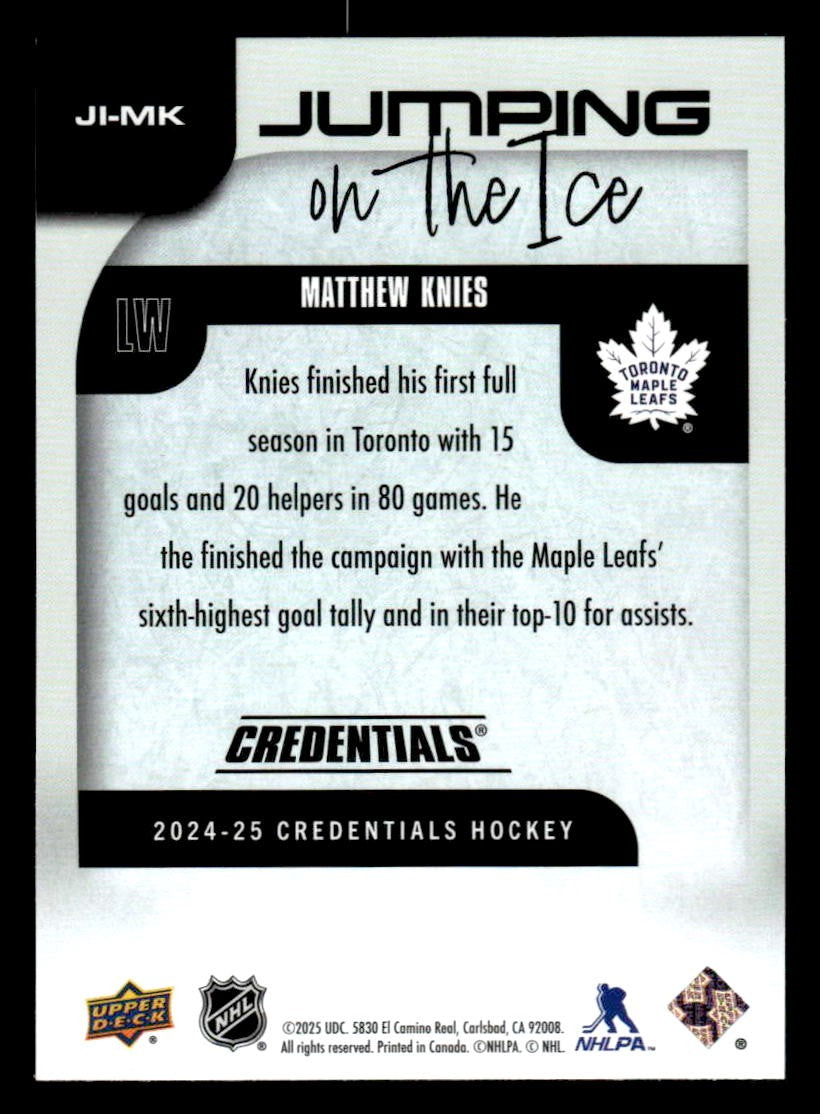 2024-25 Upper Deck Credentials #JI-MK Matthew Knies Jumping on the Ice