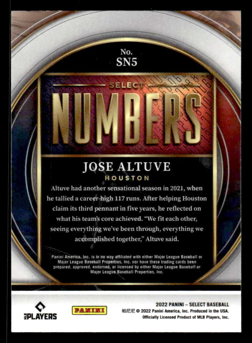 2022 Panini Select #SN5 Jose Altuve Select Numbers