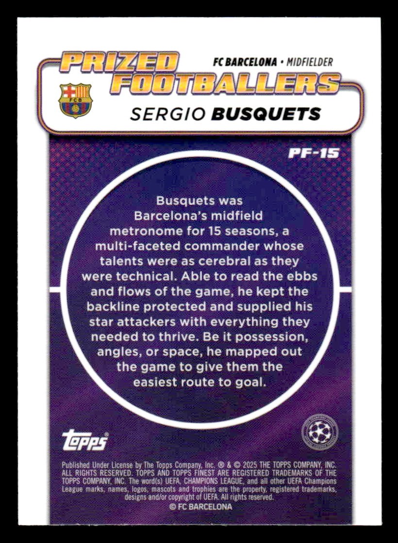 2024-25 Topps Finest UEFA Club Comp #PF-15 Sergio Busquets Prized Footballers