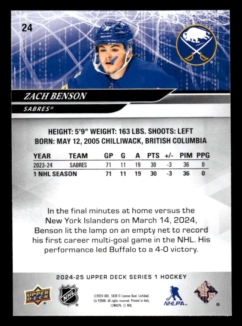 2024-25 Upper Deck #24 Zach Benson
