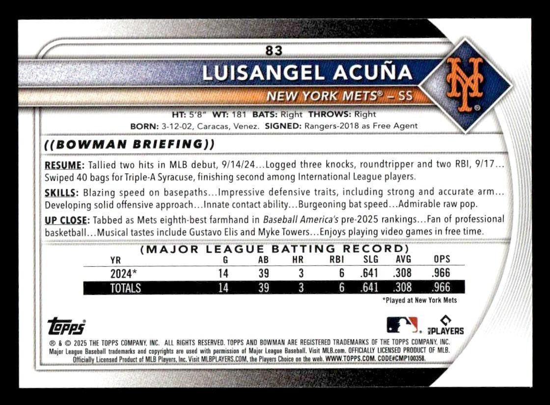 2025 Bowman #83 Luisangel Acuña