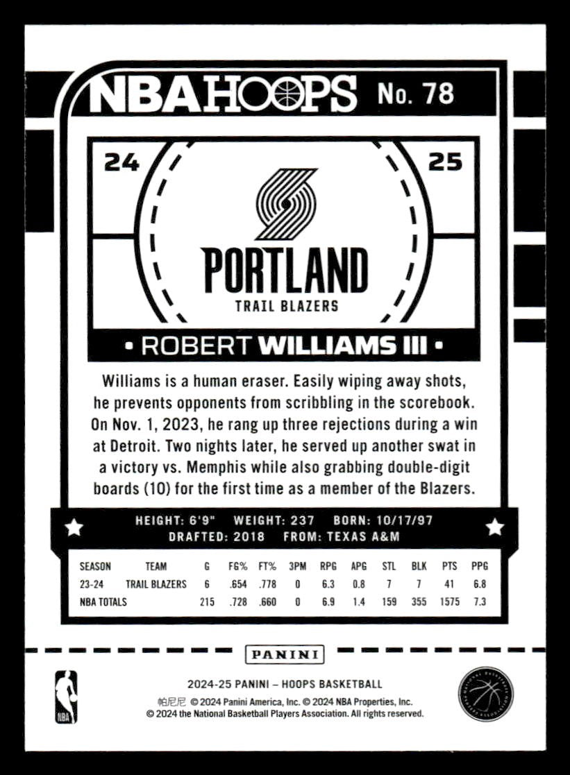 2024-25 Hoops #78 Robert Williams III B