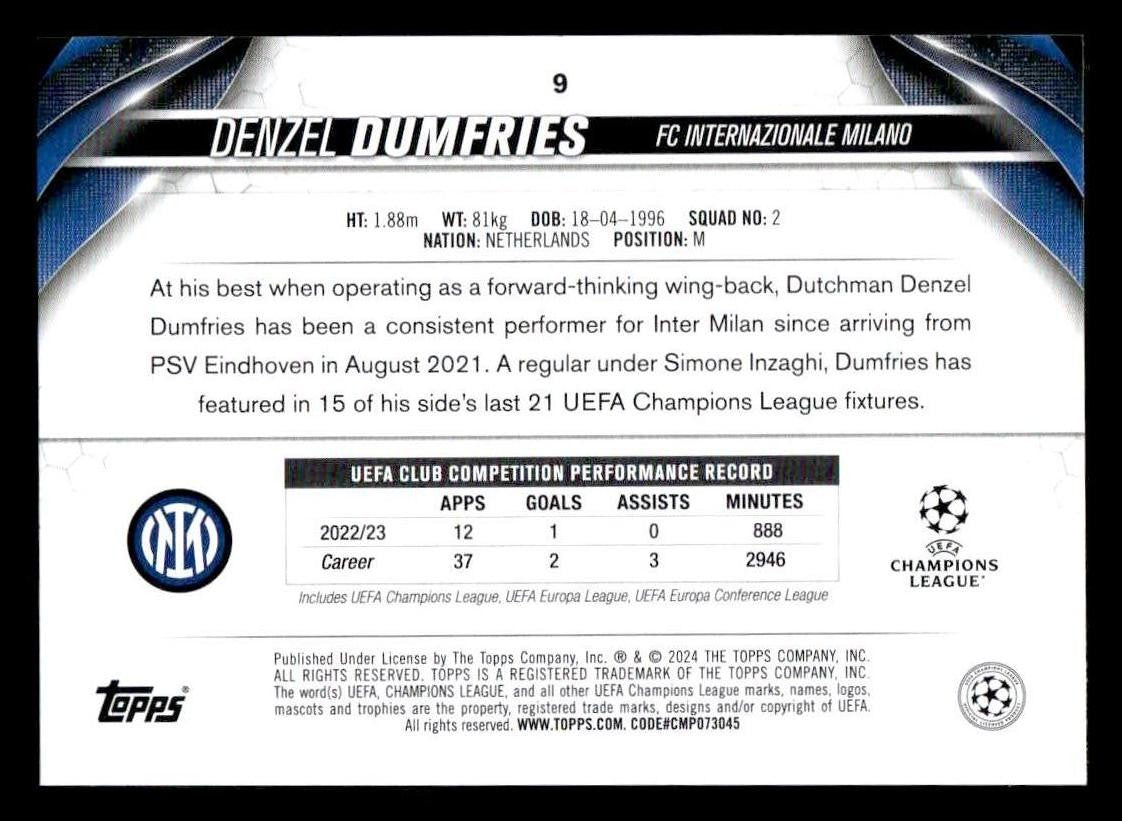 2023-24 Topps Jade Edition UEFA Club Competitions #9 Denzel Dumfries