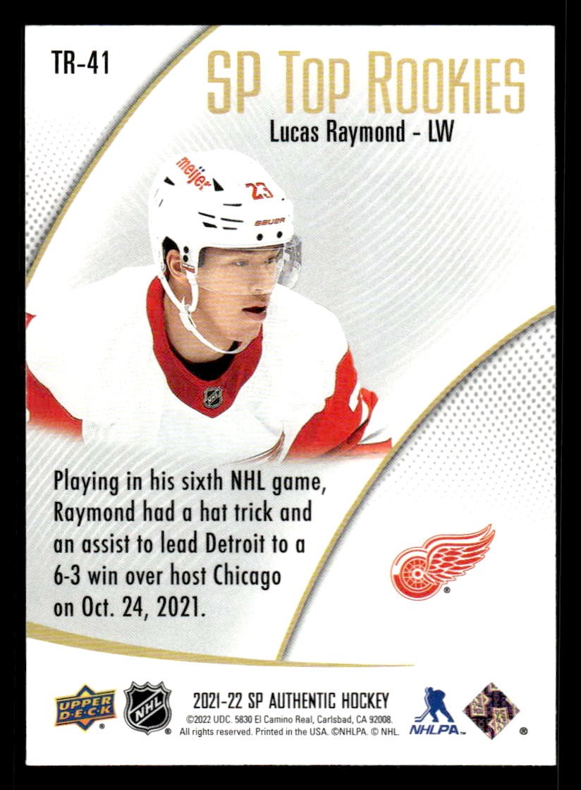 2021-22 SP Authentic #TR-41 Lucas Raymond SP Top Rookies