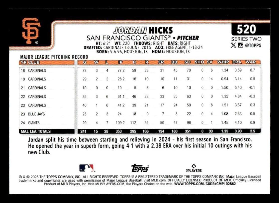 2025 Topps #520 Jordan Hicks