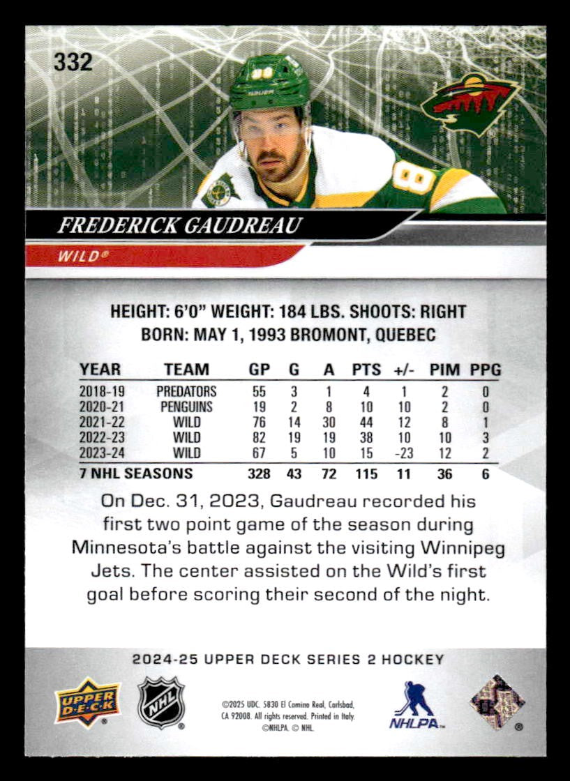 2024-25 Upper Deck #332 Frederick Gaudreau