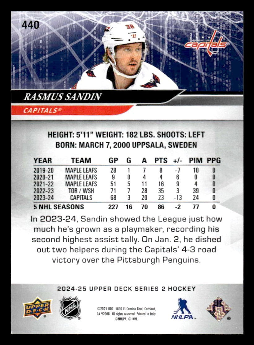 2024-25 Upper Deck #440 Rasmus Sandin