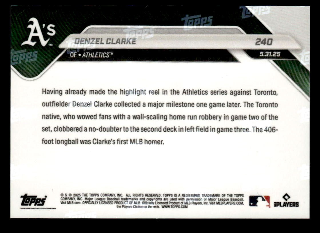 2025 Topps Now #240 Denzel Clarke 1st MLB HR in Hometown Toronto