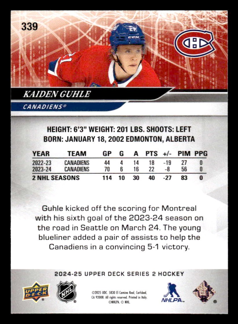 2024-25 Upper Deck #339 Kaiden Guhle