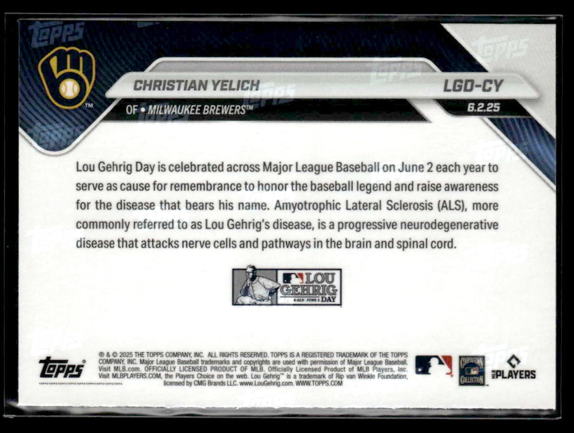 2025 Topps Now Lou Gehrig Day: Presented by Sarah Langs #LGD-CY Christian Yelich