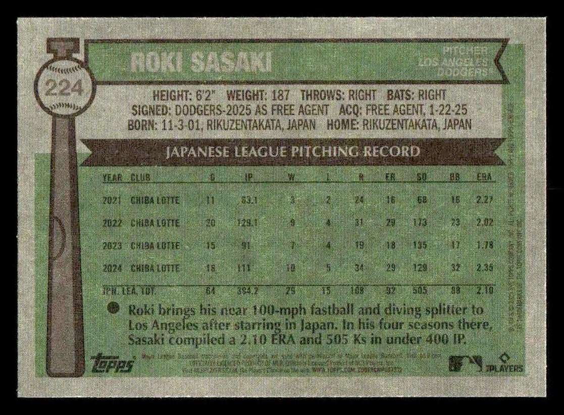 2025 Topps Heritage #224 Roki Sasaki Red