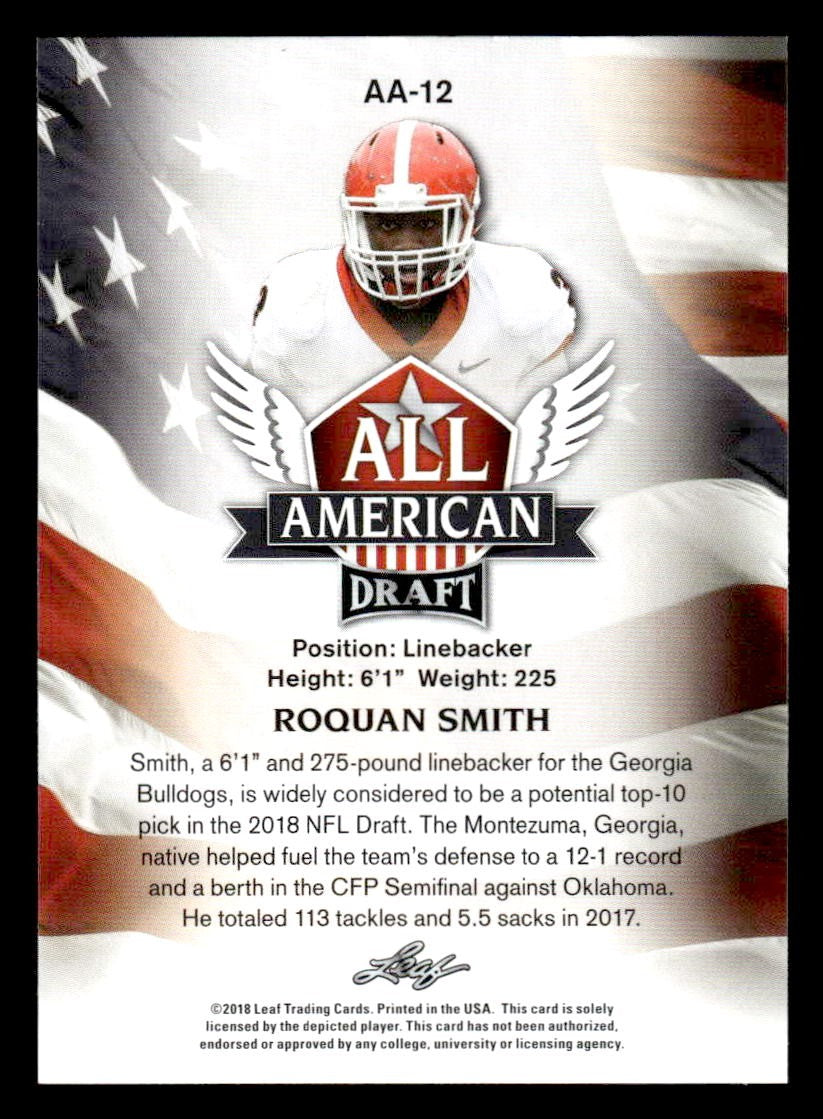 2018 Leaf Draft #AA-12 Roquan Smith All American Gold