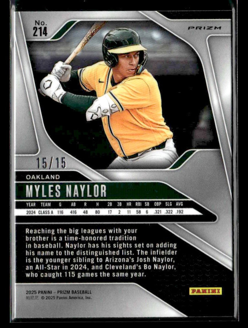 2025 Panini Prizm #214 Myles Naylor Blue Shimmer FOTL Prizm #/15