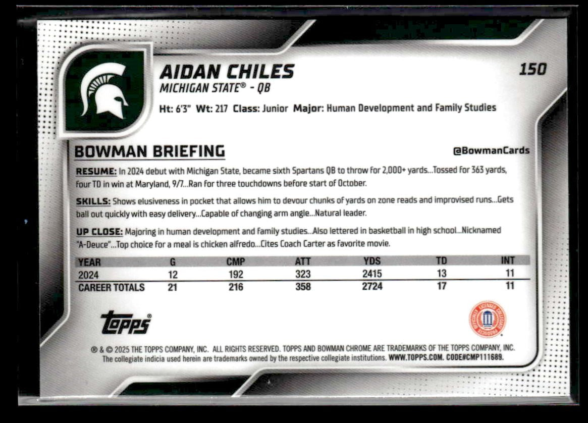 2025 Bowman University Chrome #150 Aidan Chiles