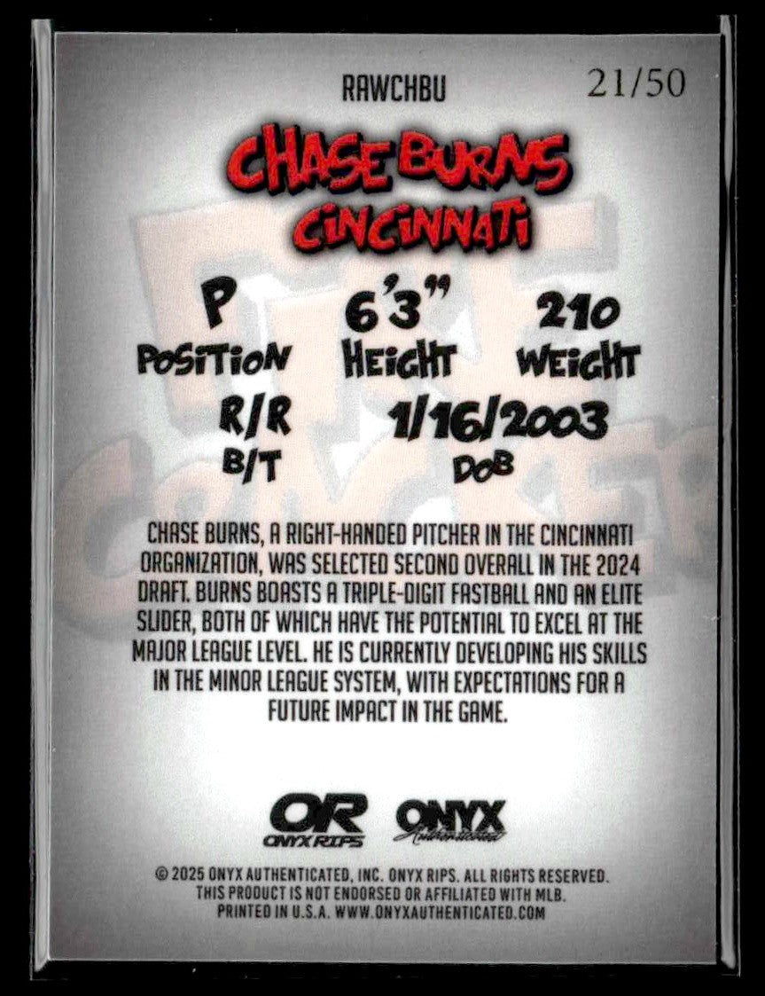 2025 Onyx Rips #RAWCHBU Chase Burns Nickname Comic White #/50