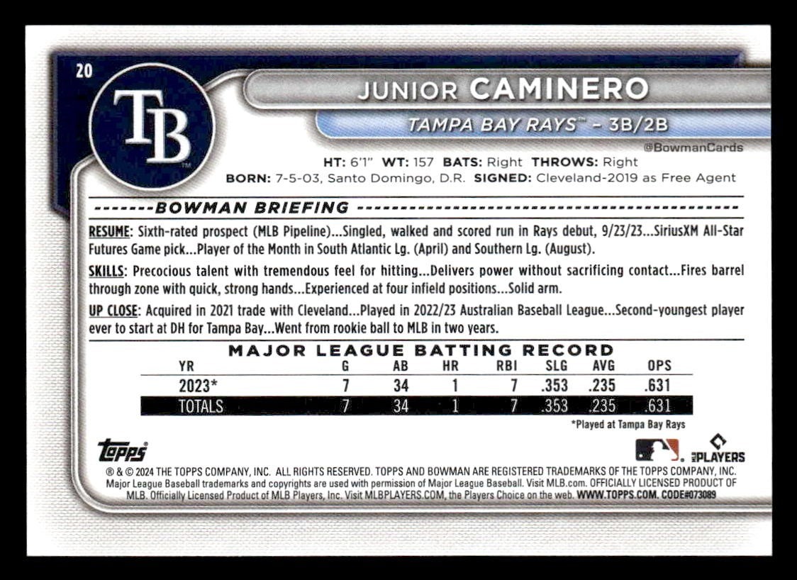 2024 Bowman #20 Junior Caminero