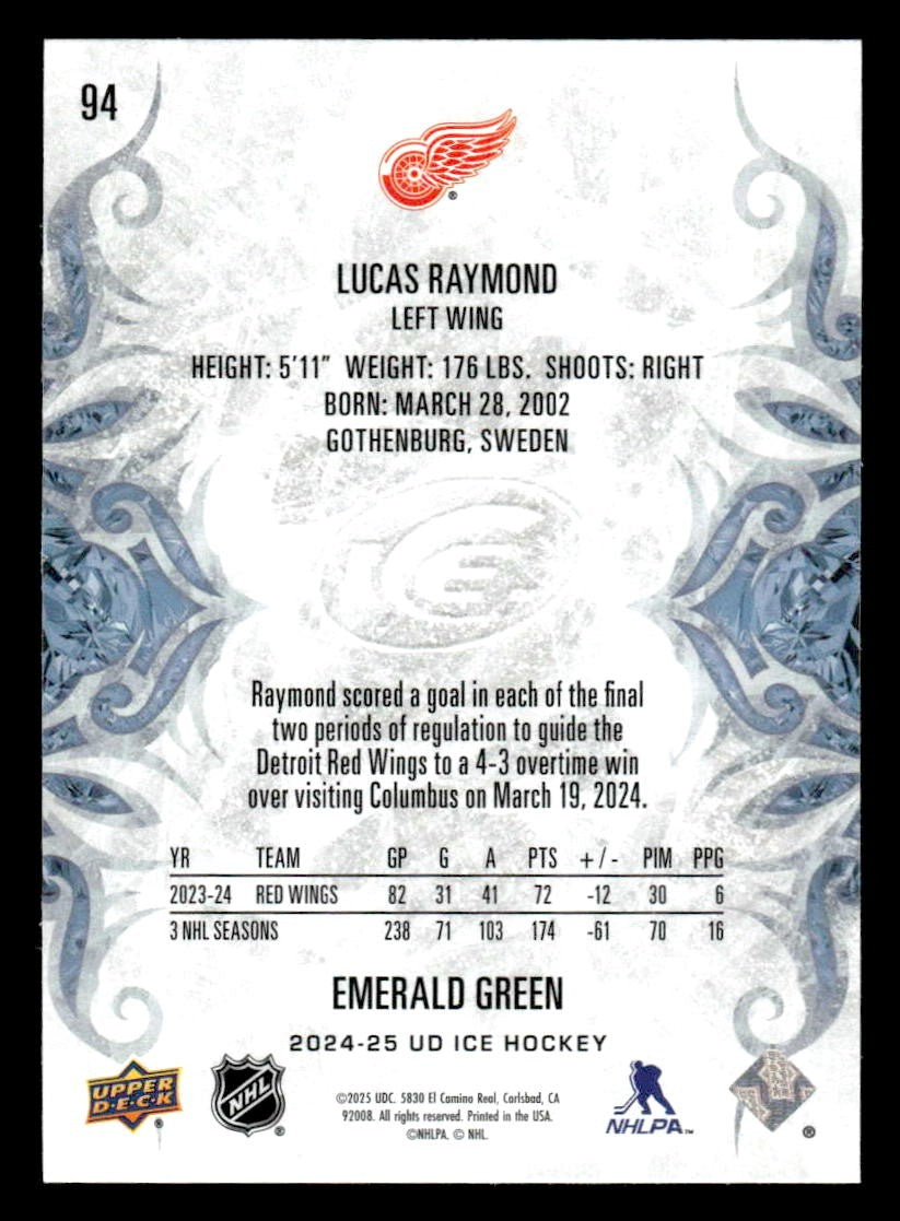 2024-25 Upper Deck Ice #94 Lucas Raymond Emerald Green