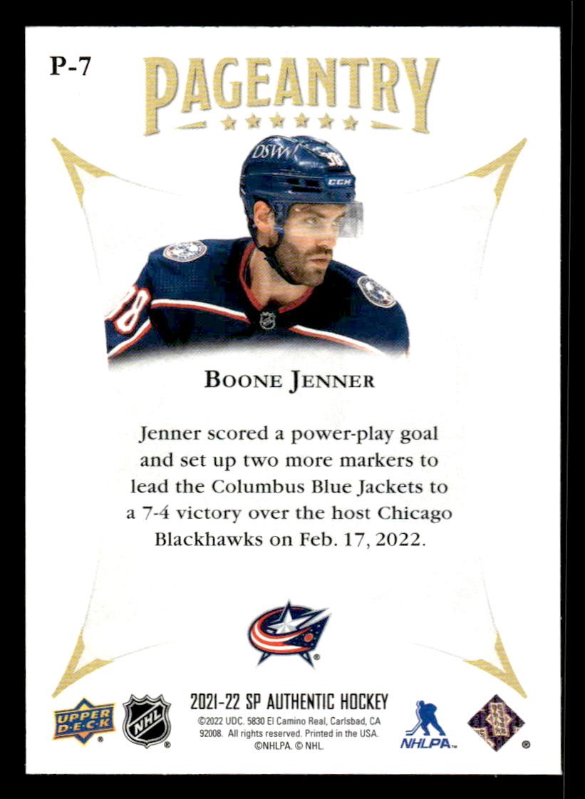 2021-22 SP Authentic #P-7 Boone Jenner Pageantry