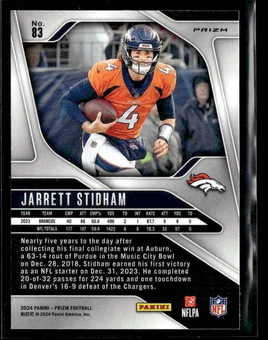 2024 Panini Prizm #83 Jarrett Stidham Pink