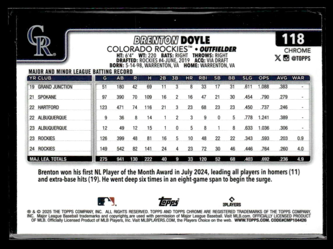 2025 Topps Chrome #118 Brenton Doyle
