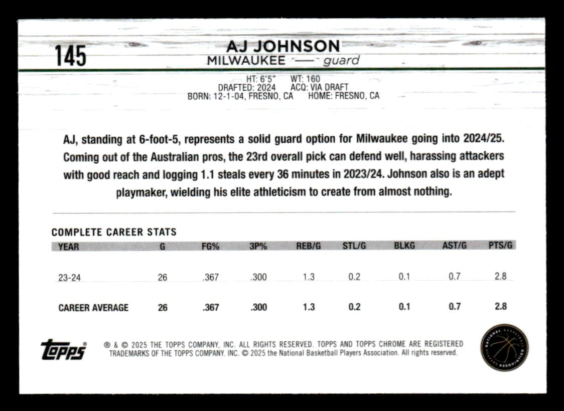 2024-25 Topps Chrome #145 AJ Johnson
