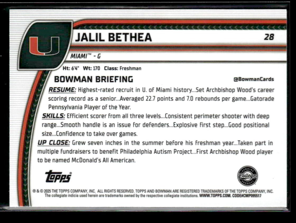 2024-25 Bowman University Chrome #28 Jalil Bethea