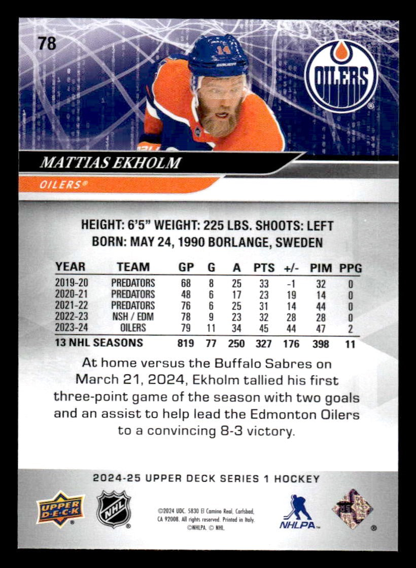 2024-25 Upper Deck #78 Mattias Ekholm