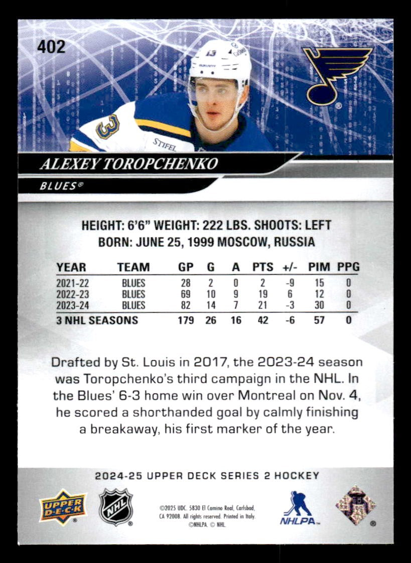 2024-25 Upper Deck #402 Alexey Toropchenko