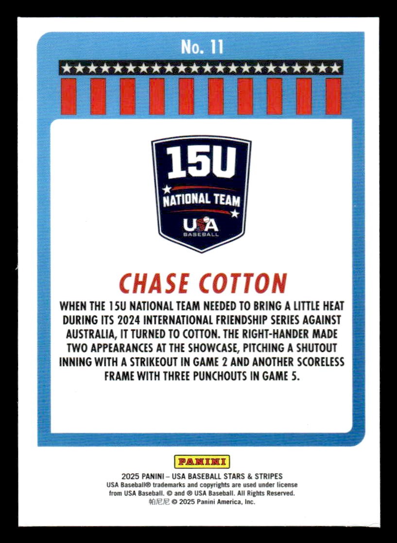 2025 Panini Stars and Stripes USA Baseball #11 Chase Cotton