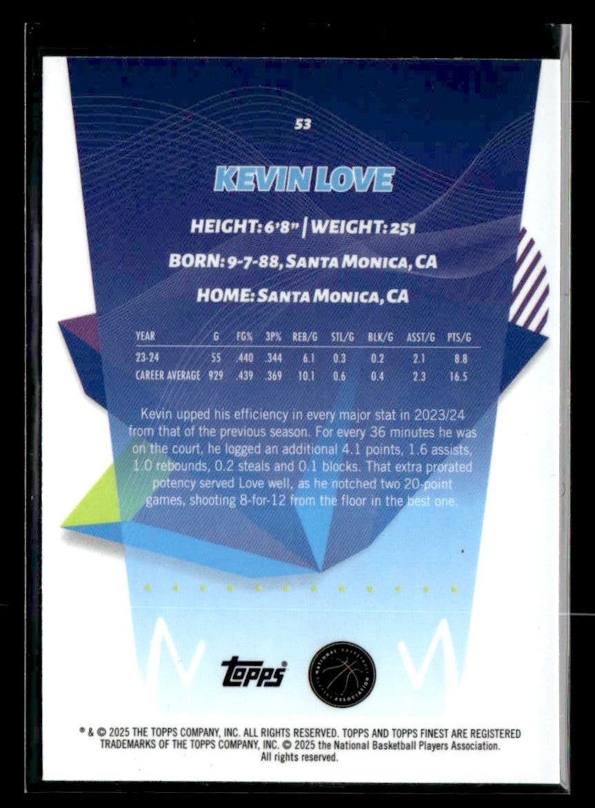 2024-25 Topps Finest #53 Kevin Love Sky Blue Refractor