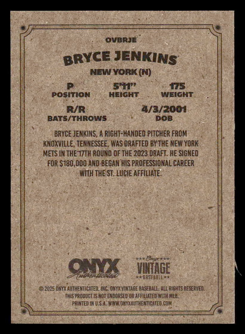 2025 Onyx Vintage #OVBRJE Bryce Jenkins