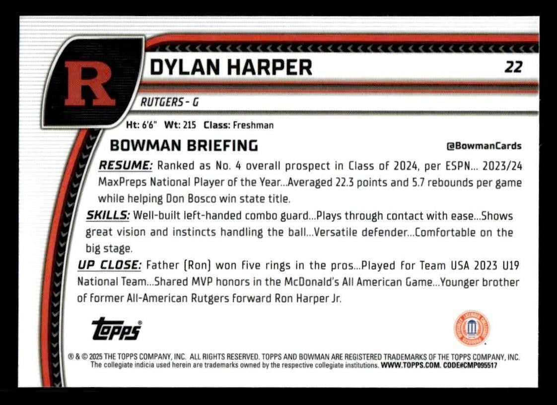 2024-25 Bowman University Chrome #22 Dylan Harper