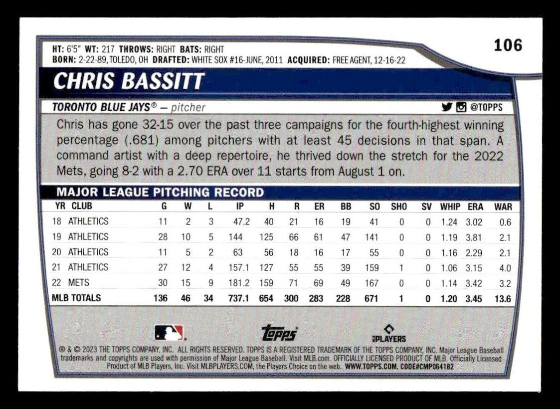 2023 Topps Big League #106 Chris Bassitt