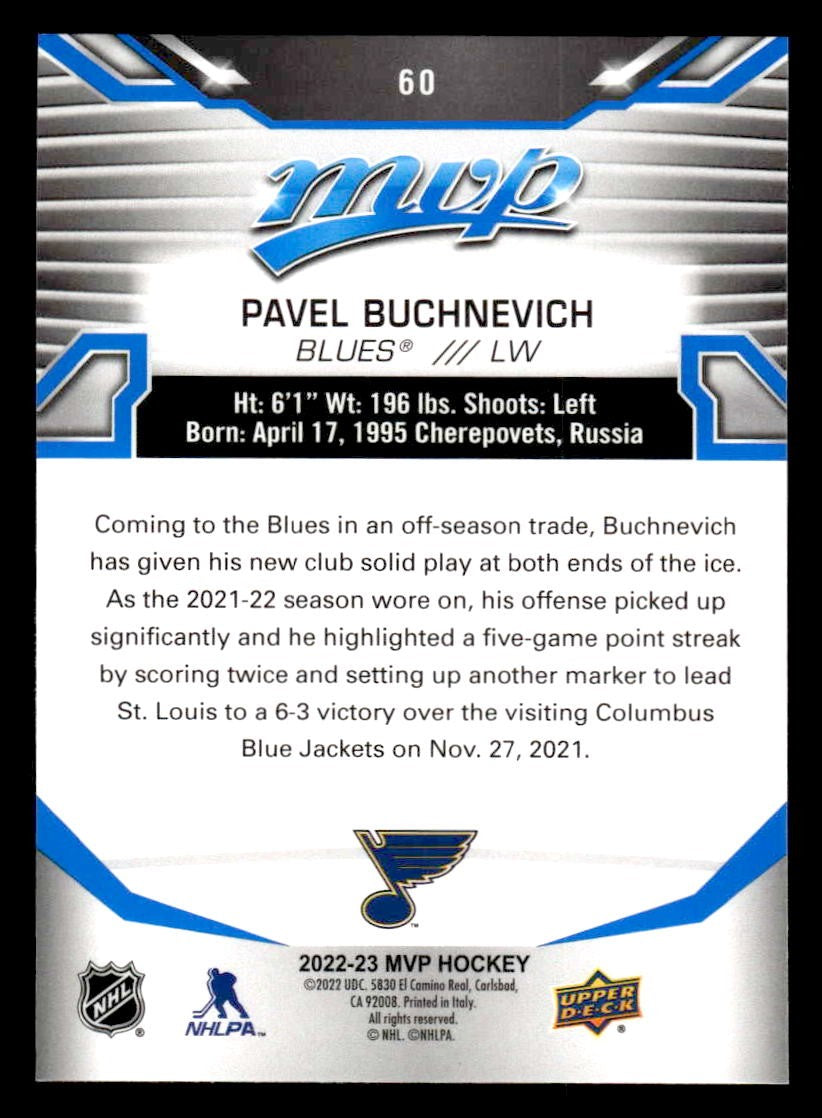 2022-23 Upper Deck MVP #60 Pavel Buchnevich Blue Script