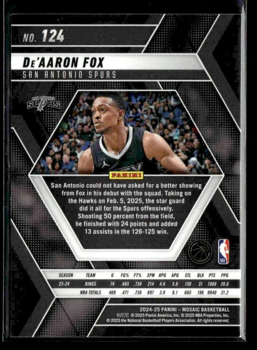 2024-25 Panini Mosaic #124 De’Aaron Fox