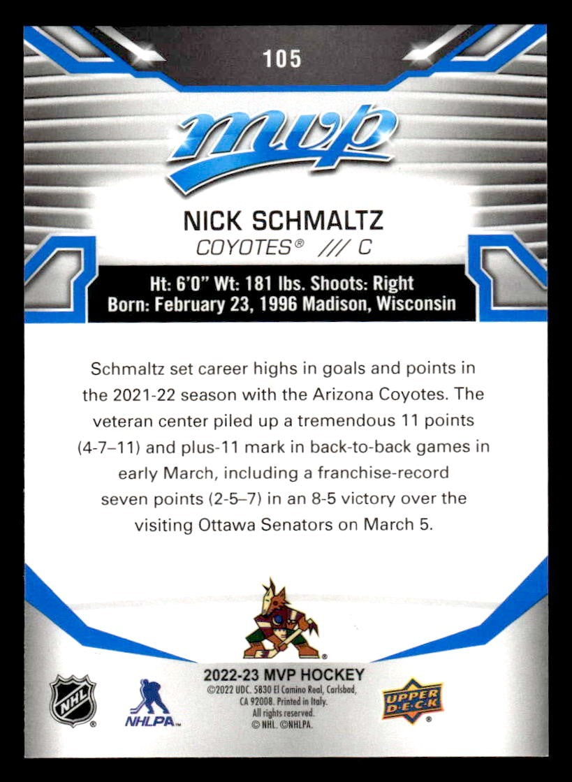 2022-23 Upper Deck MVP #105 Nick Schmaltz Blue Script