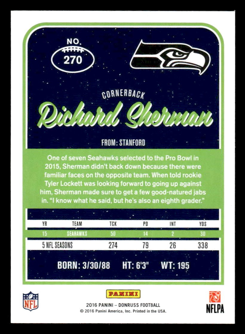 2016 Donruss Seattle Seahawks #270 Richard Sherman