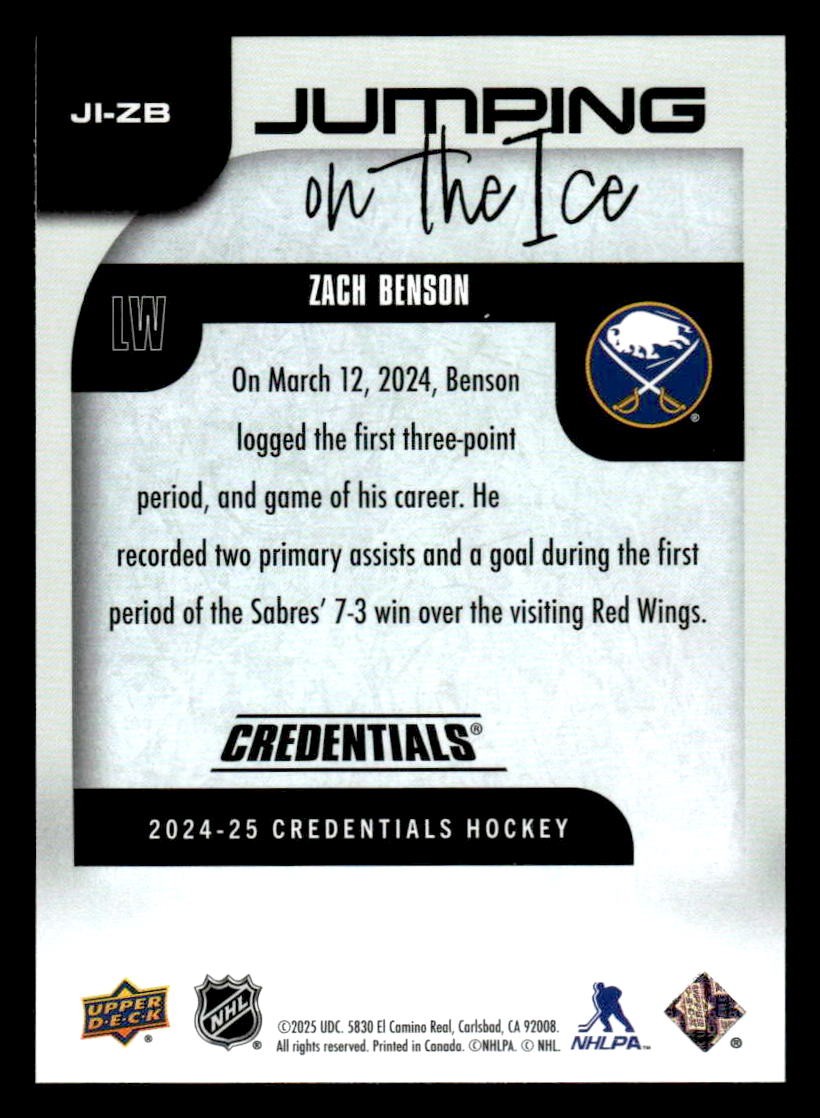 2024-25 Upper Deck Credentials #JI-ZB Zach Benson Jumping on the Ice