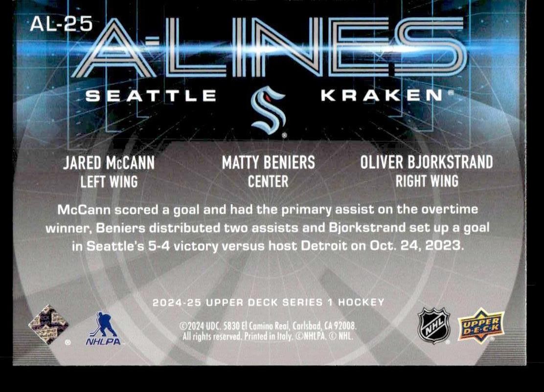 2024-25 Upper Deck #AL-25 Jared McCann/Matty Beniers/Oliver Bjorkstrand A-Lines