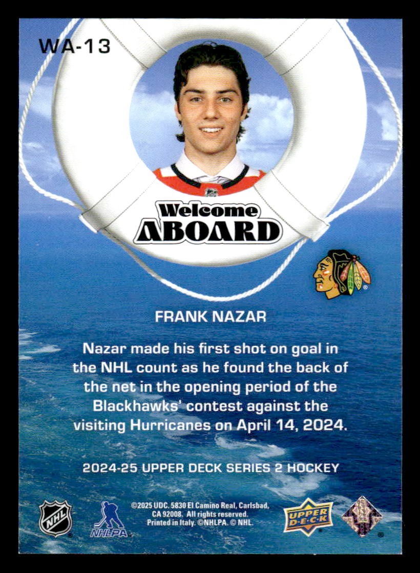 2024-25 Upper Deck #WA-13 Frank Nazar Welcome Aboard
