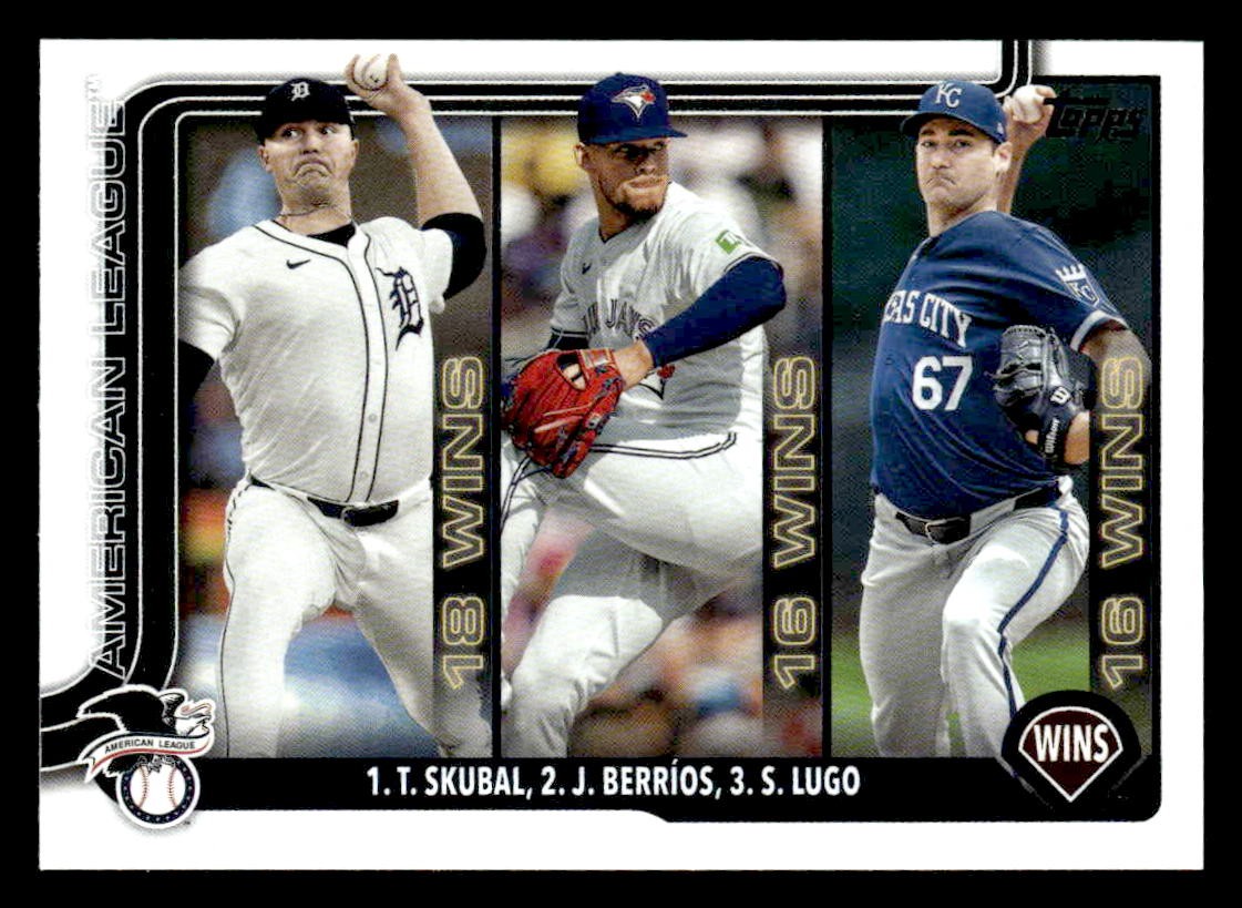 2025 Topps #151 Amer Lgue Lead Wins (Tarik Skubal / José Berríos / Seth Lugo)
