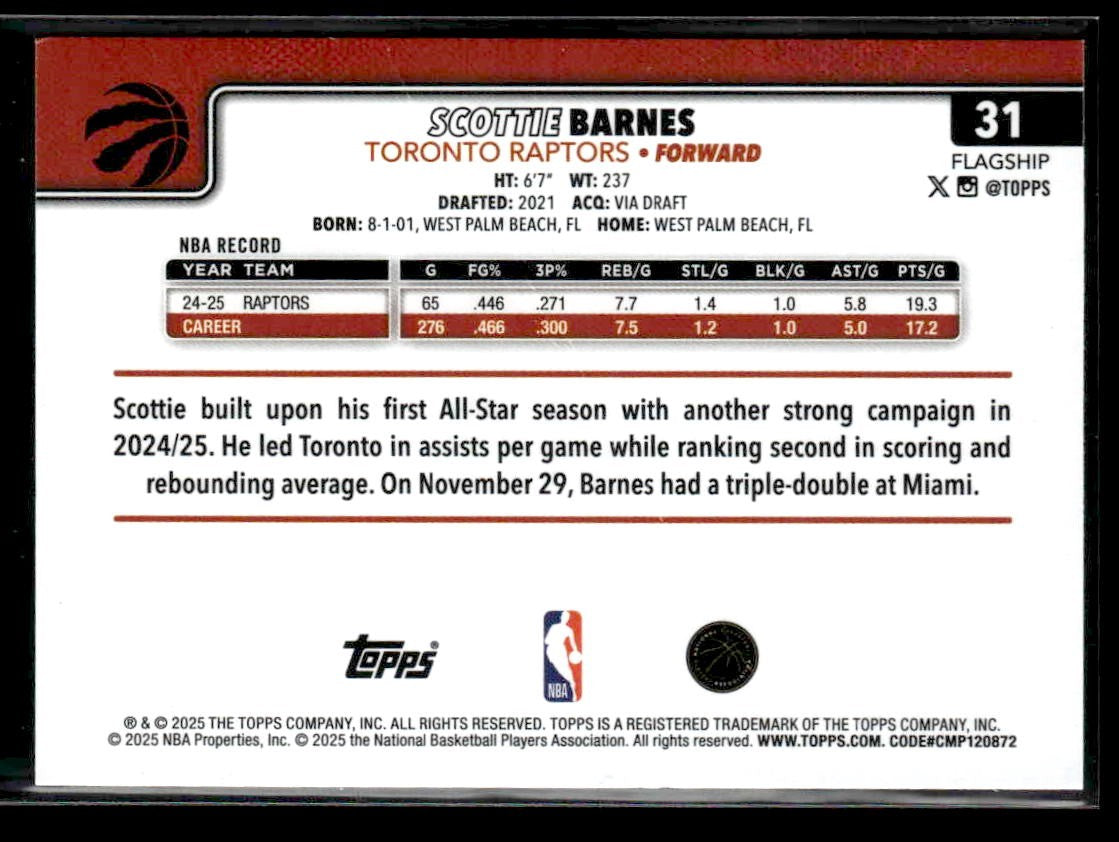 2025-26 Topps #31 Scottie Barnes